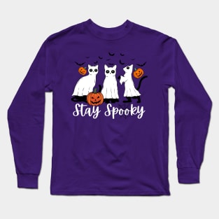 Stay Spooky Halloween Cats Funny Cat Ghost Pumpkin Long Sleeve T-Shirt